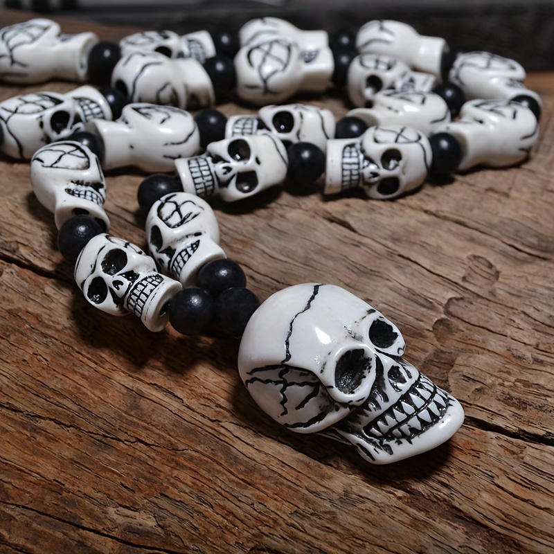 Punk Rock Skull Bead Necklace Halloween Decor 24 x14 x16mm 10mm Beads